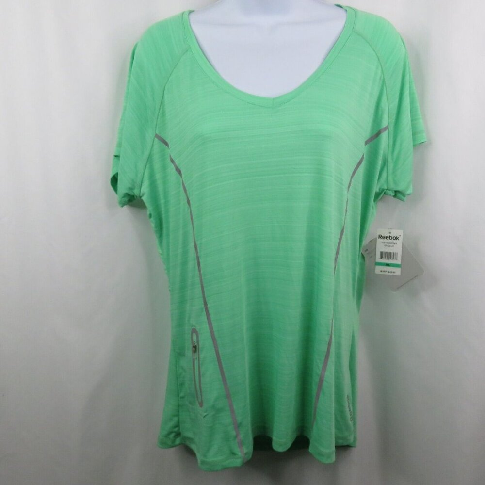 Reebok Sport T-Shirt Size XL Slim Green Training Top Reflector Pocket